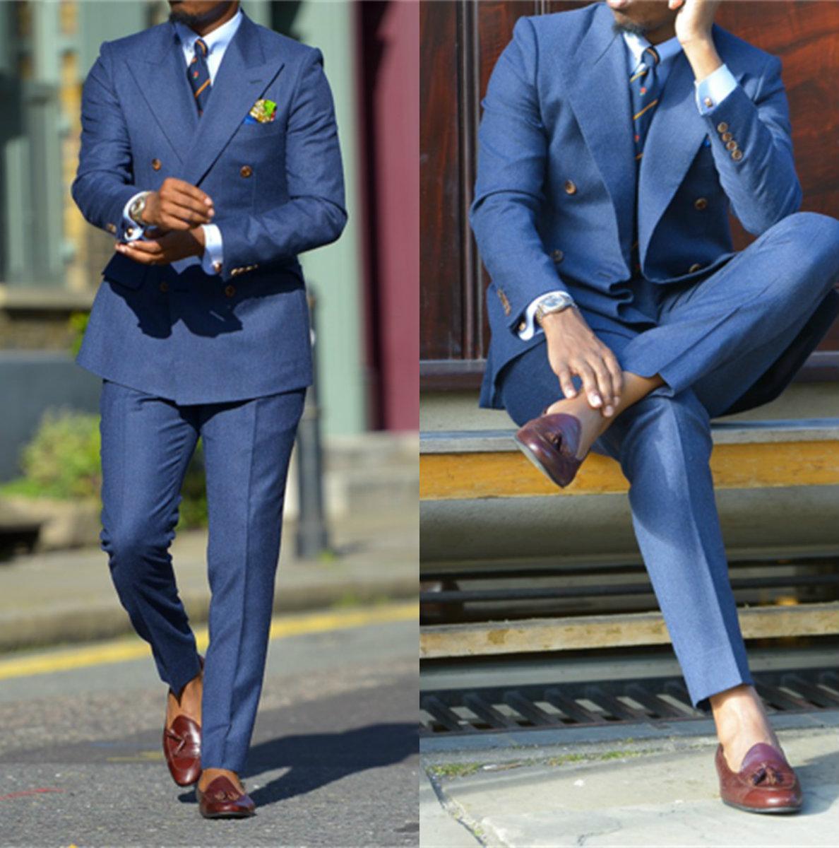 Men Formal Wear Pants - Dunkelblau Formalen Herren Anzüge Zwei Stück
