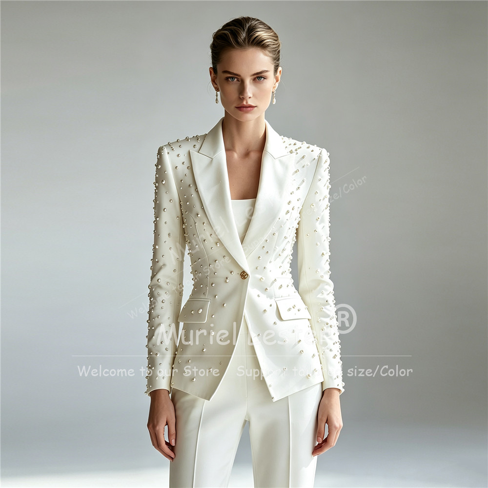 Slim Fit Suit Set - Elegante Perlen-Verzierte Anzüge für Damen, 2-teilige