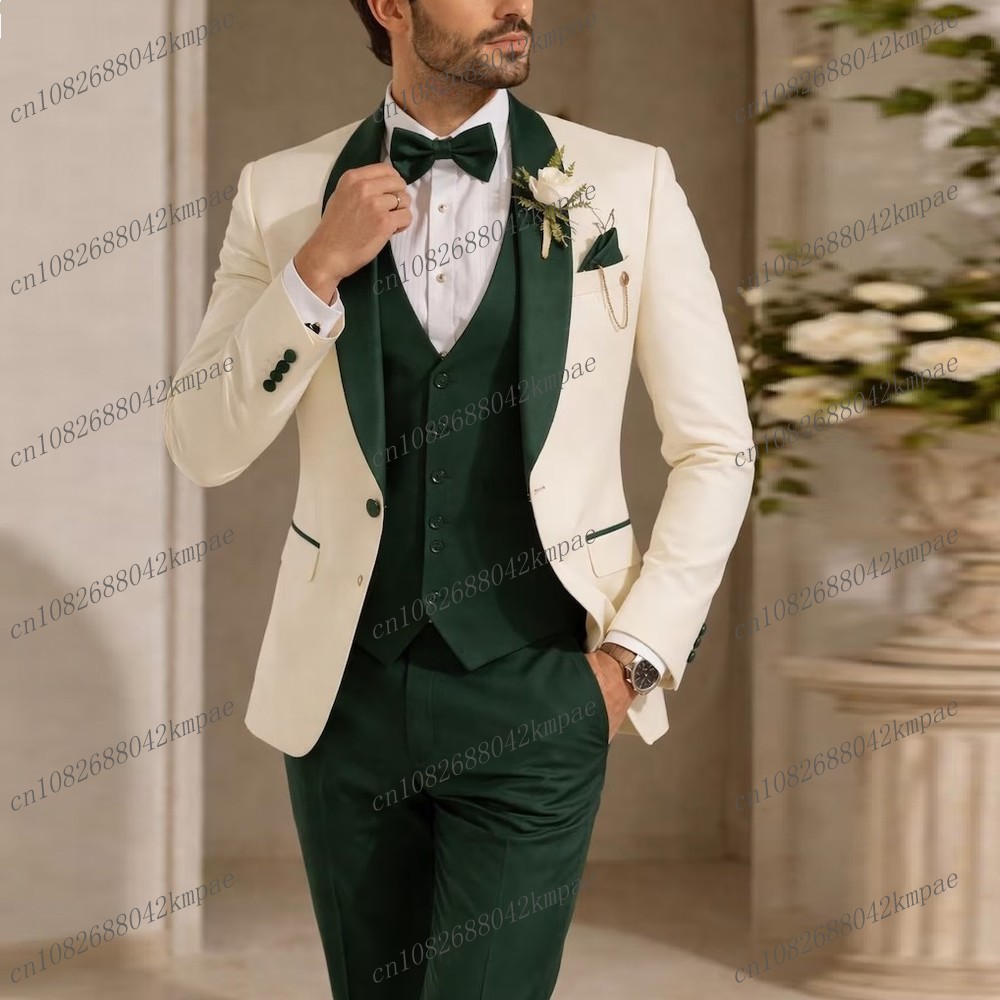 Men'S Formal Wear Rental - Neuer elfenbeinfarbener und dunkelgrüner formeller Herrenanzug,