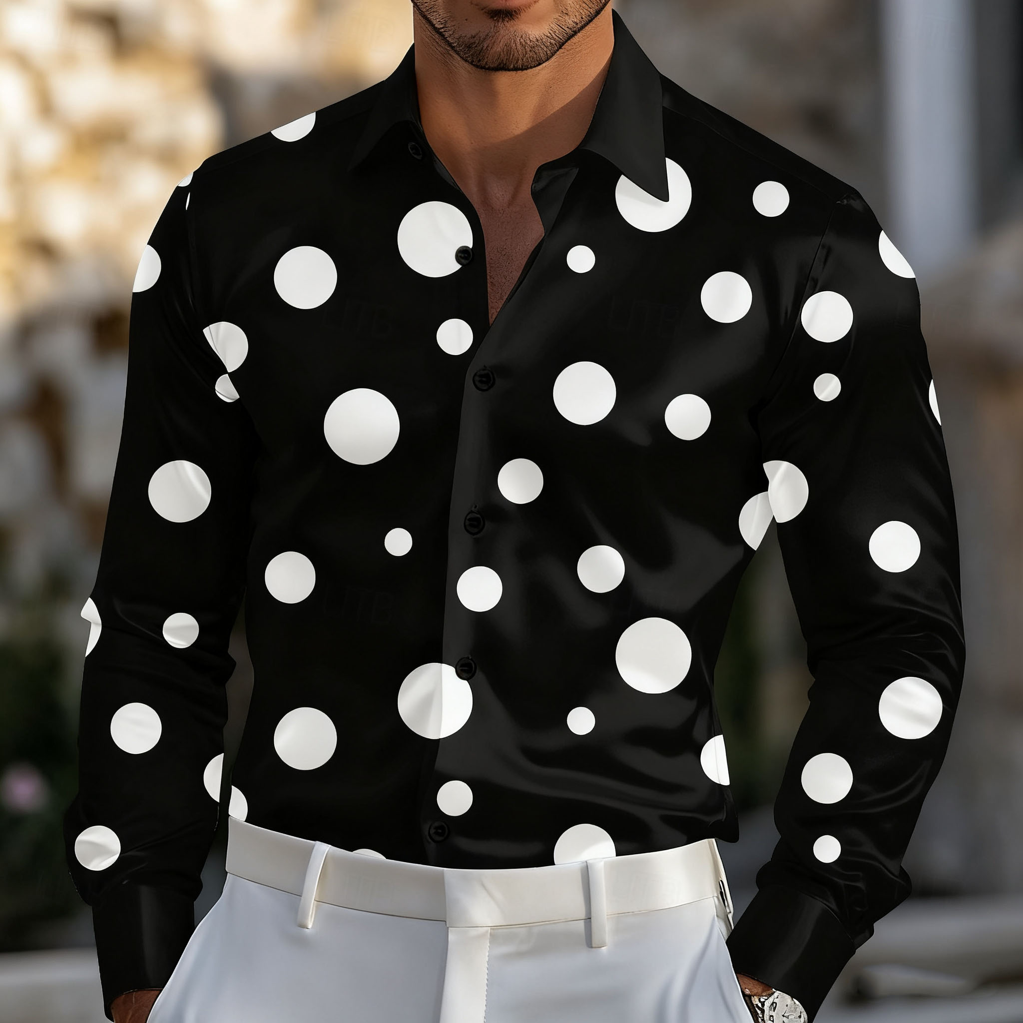Men Formal Party Wear Shirt - Geometrisches Polka-Dot-Hemd für Herren, formelles Hemd,
