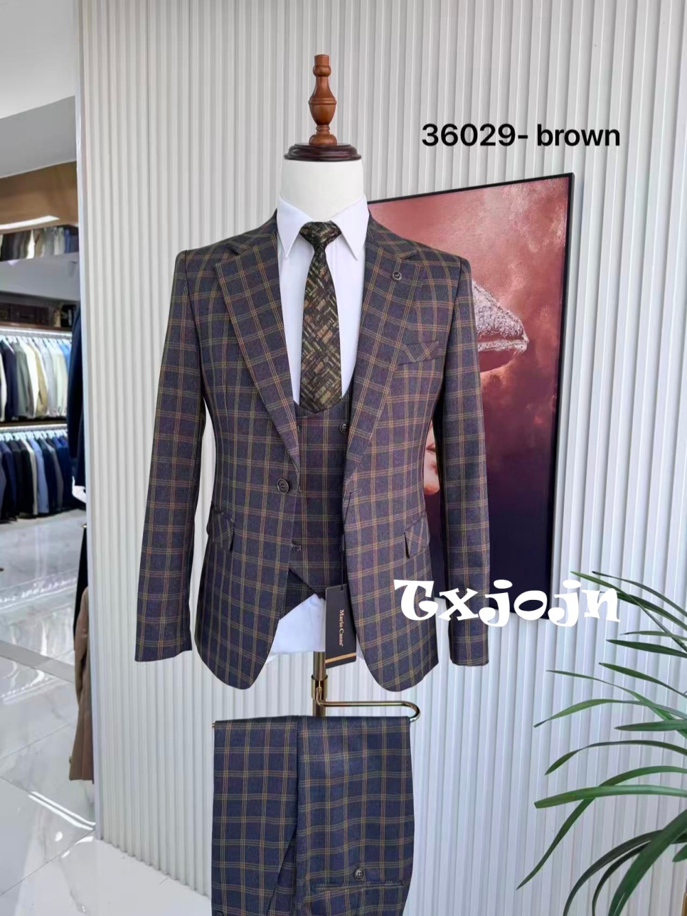 Men Formal Wear Sale - Kariertes Herrenanzug-Set, 3-teilig, für Bankett- und