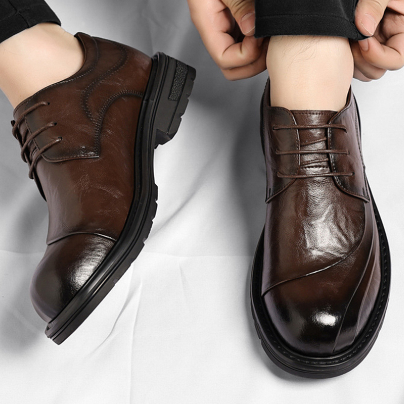 Braune, glänzende, echte Leder – Men Formal Wear Fashion Bewertung und Preis